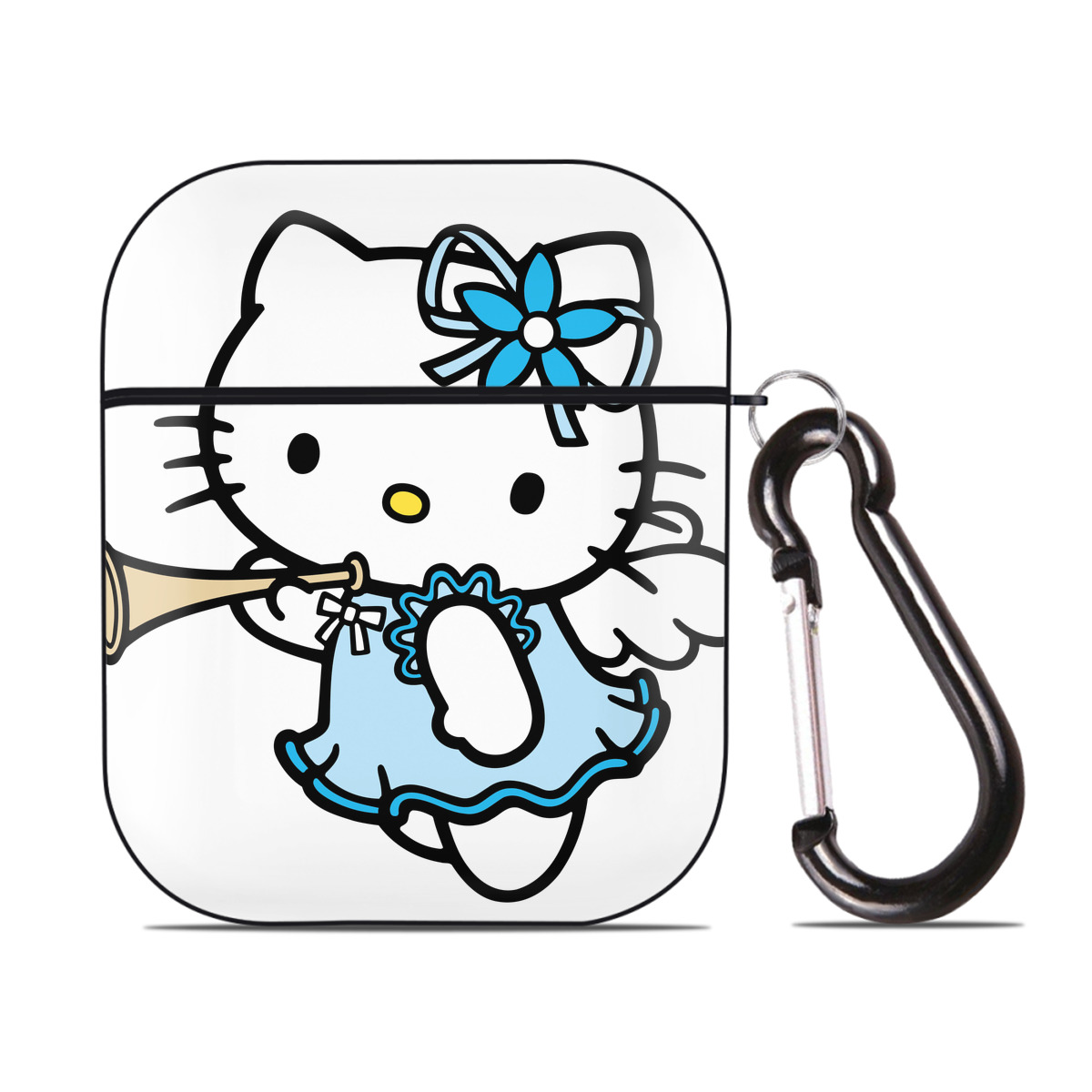 （画像用） Hello Kitty ハローキティ AirPods 第2世代保護ケース ハードシェル ブラック 耐衝撃・防指紋・カラビナ付き