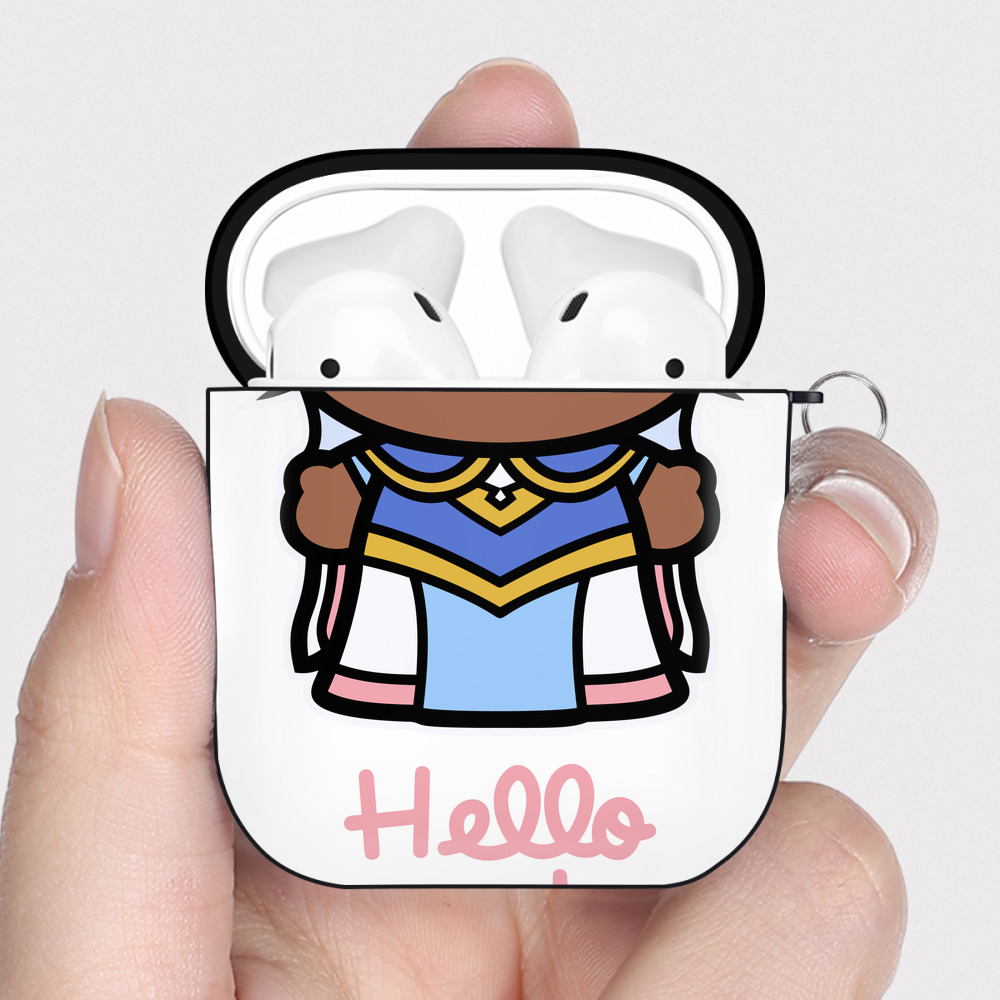 （画像用） Hello Kitty ハローキティ AirPods 第2世代保護ケース ハードシェル ブラック 耐衝撃・防指紋・カラビナ付き