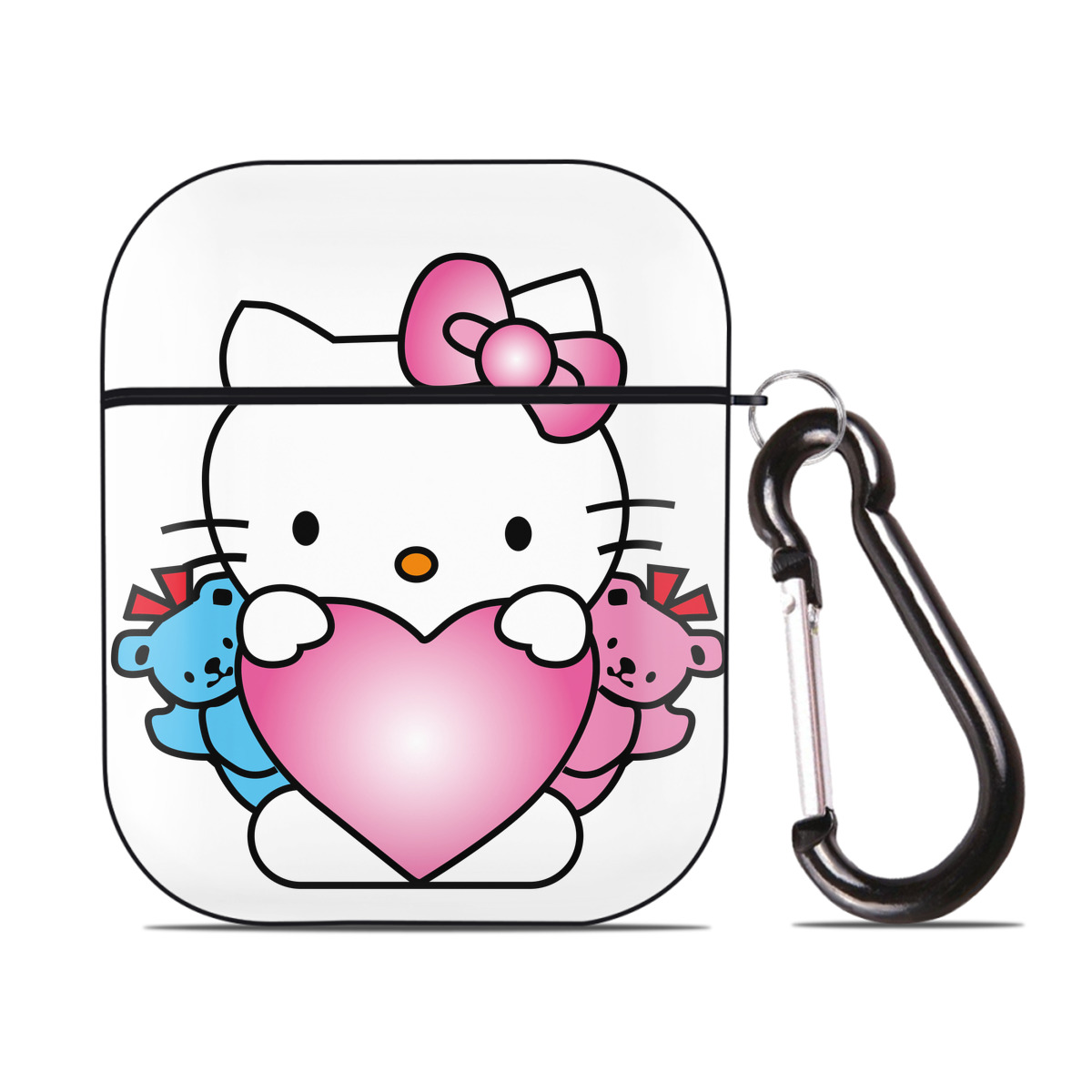 （画像用） Hello Kitty ハローキティ AirPods 第2世代保護ケース ハードシェル ブラック 耐衝撃・防指紋・カラビナ付き
