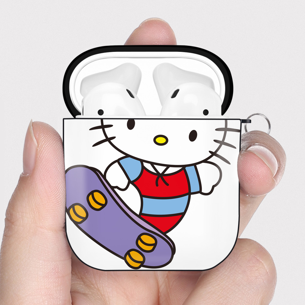 （画像用） Hello Kitty ハローキティ AirPods 第2世代保護ケース ハードシェル ブラック 耐衝撃・防指紋・カラビナ付き