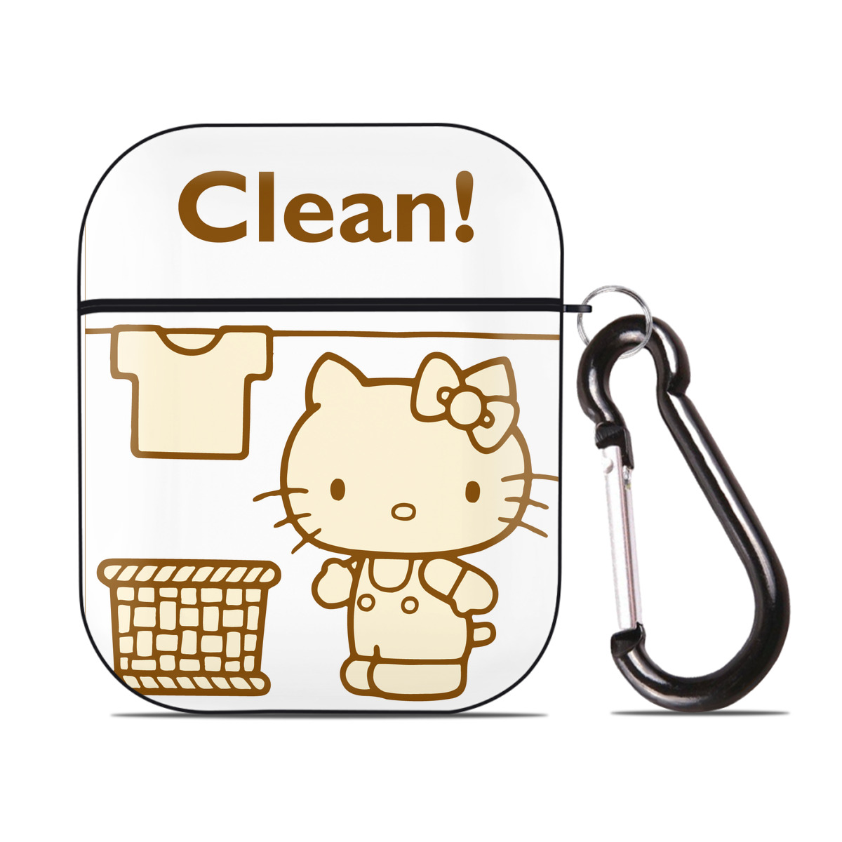 （画像用） Hello Kitty ハローキティ AirPods 第2世代保護ケース ハードシェル ブラック 耐衝撃・防指紋・カラビナ付き
