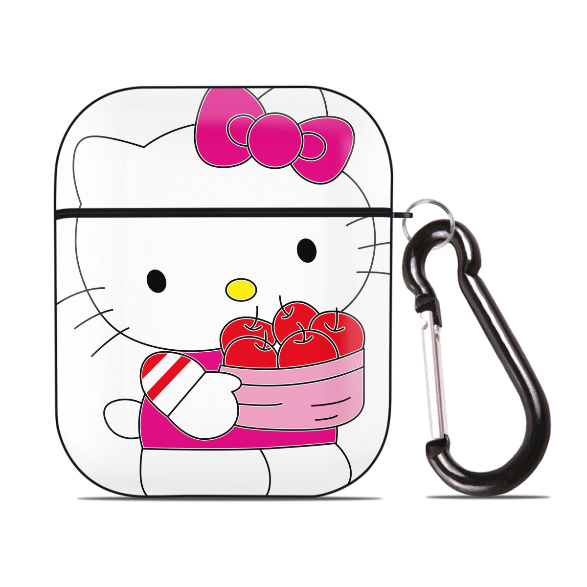 （画像用） Hello Kitty ハローキティ AirPods 第2世代保護ケース ハードシェル ブラック 耐衝撃・防指紋・カラビナ付き