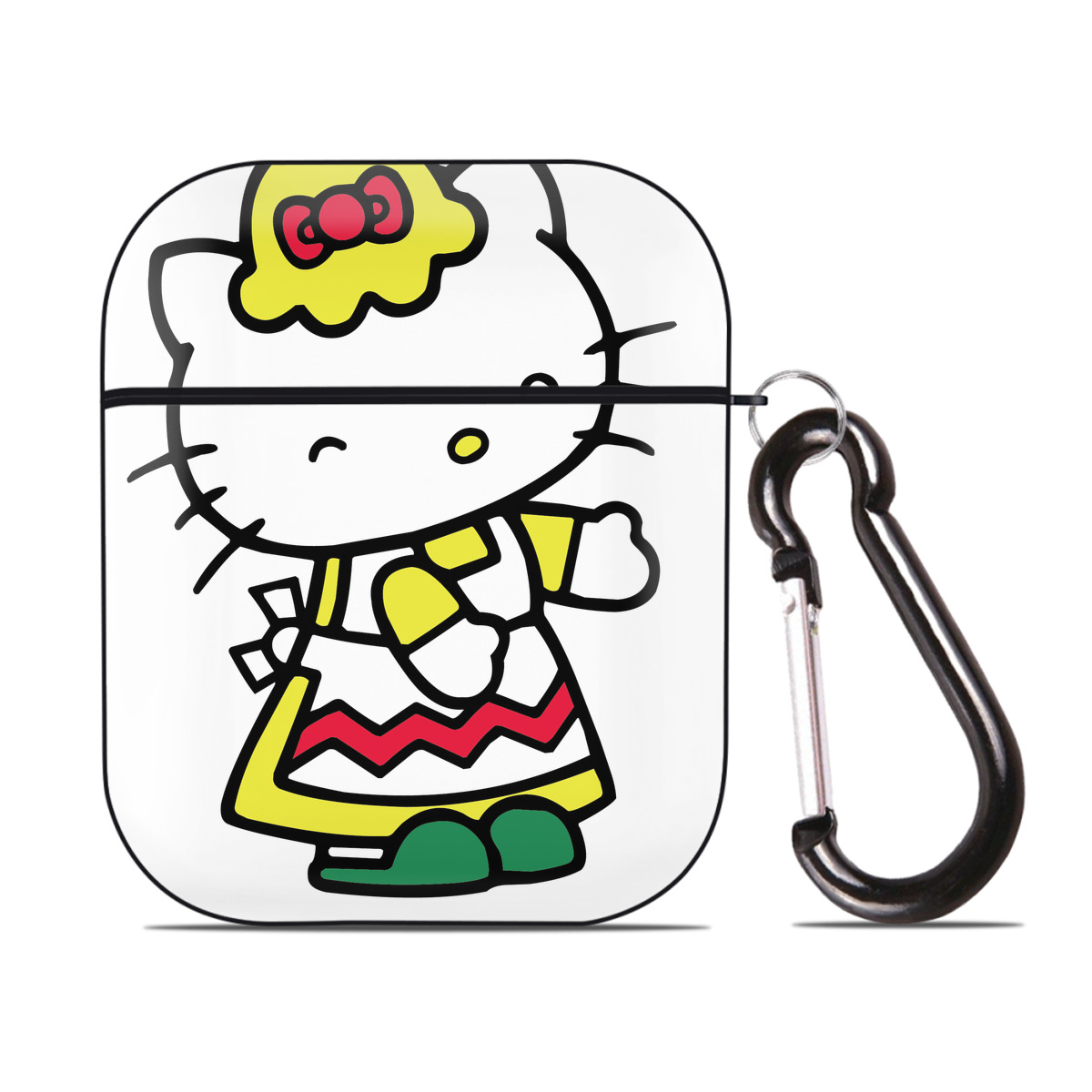 （画像用） Hello Kitty ハローキティ AirPods 第2世代保護ケース ハードシェル ブラック 耐衝撃・防指紋・カラビナ付き