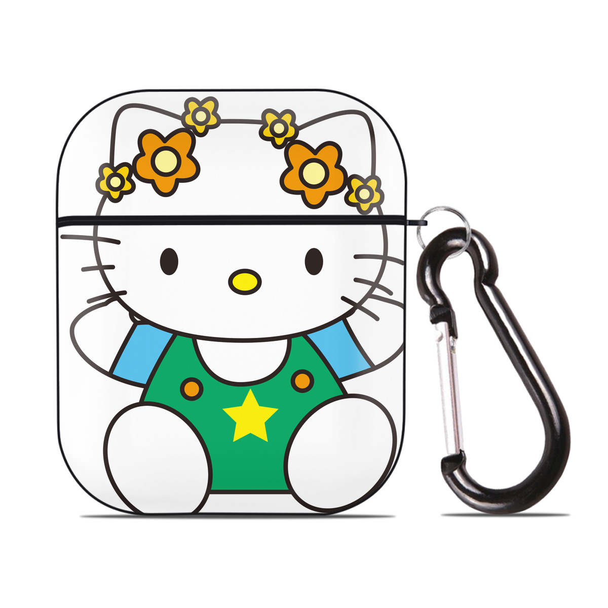 （画像用） Hello Kitty ハローキティ AirPods 第2世代保護ケース ハードシェル ブラック 耐衝撃・防指紋・カラビナ付き