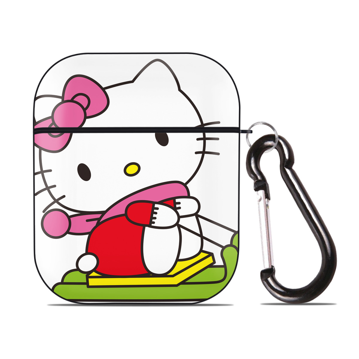 （画像用） Hello Kitty ハローキティ AirPods 第2世代保護ケース ハードシェル ブラック 耐衝撃・防指紋・カラビナ付き
