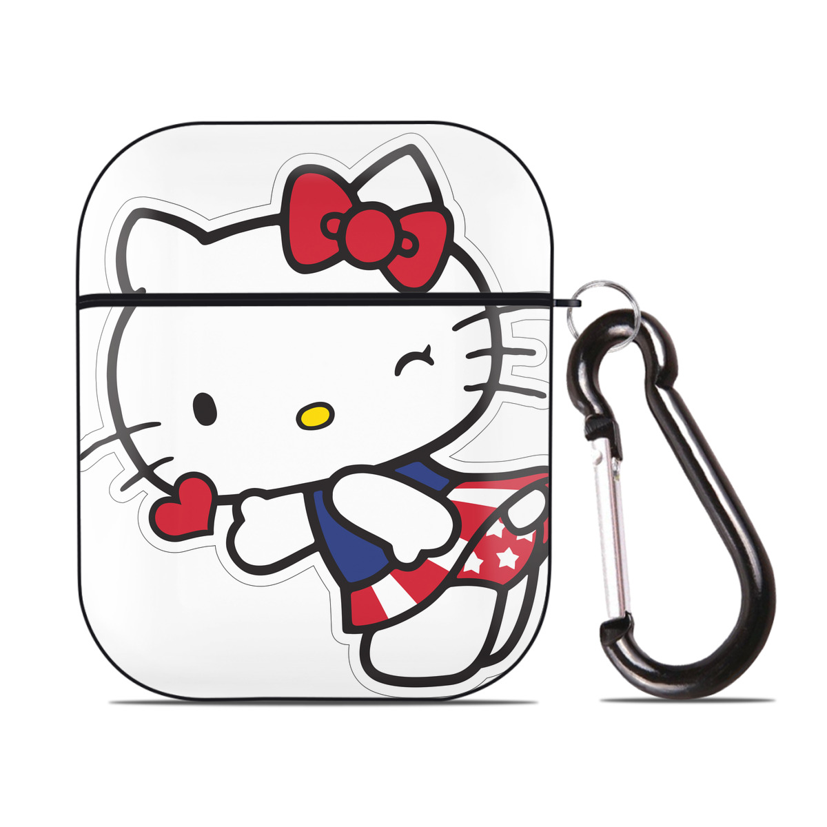 （画像用） Hello Kitty ハローキティ AirPods 第2世代保護ケース ハードシェル ブラック 耐衝撃・防指紋・カラビナ付き