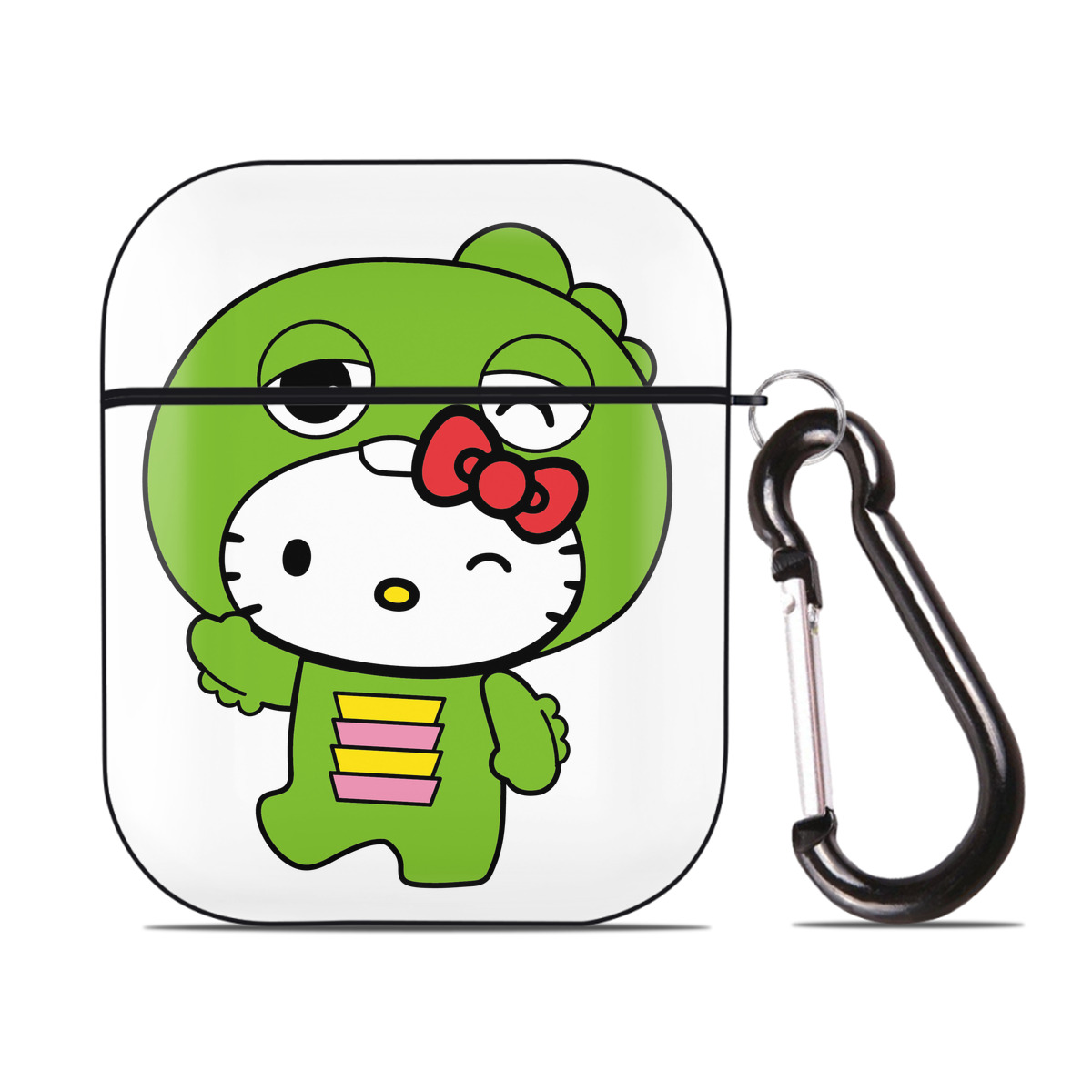 （画像用） Hello Kitty ハローキティ AirPods 第2世代保護ケース ハードシェル ブラック 耐衝撃・防指紋・カラビナ付き