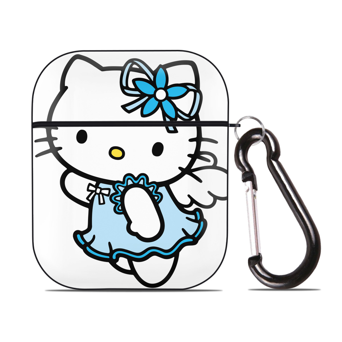 （画像用） Hello Kitty ハローキティ AirPods 第2世代保護ケース ハードシェル ブラック 耐衝撃・防指紋・カラビナ付き