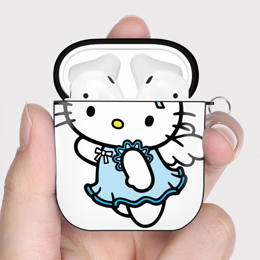 （画像用） Hello Kitty ハローキティ AirPods 第2世代保護ケース ハードシェル ブラック 耐衝撃・防指紋・カラビナ付き