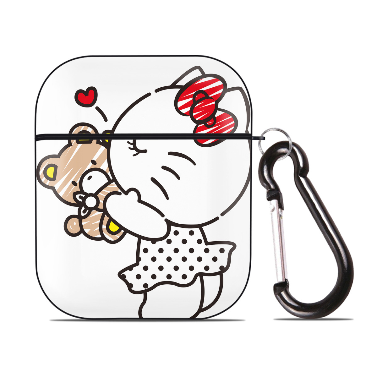 （画像用） Hello Kitty ハローキティ AirPods 第2世代保護ケース ハードシェル ブラック 耐衝撃・防指紋・カラビナ付き