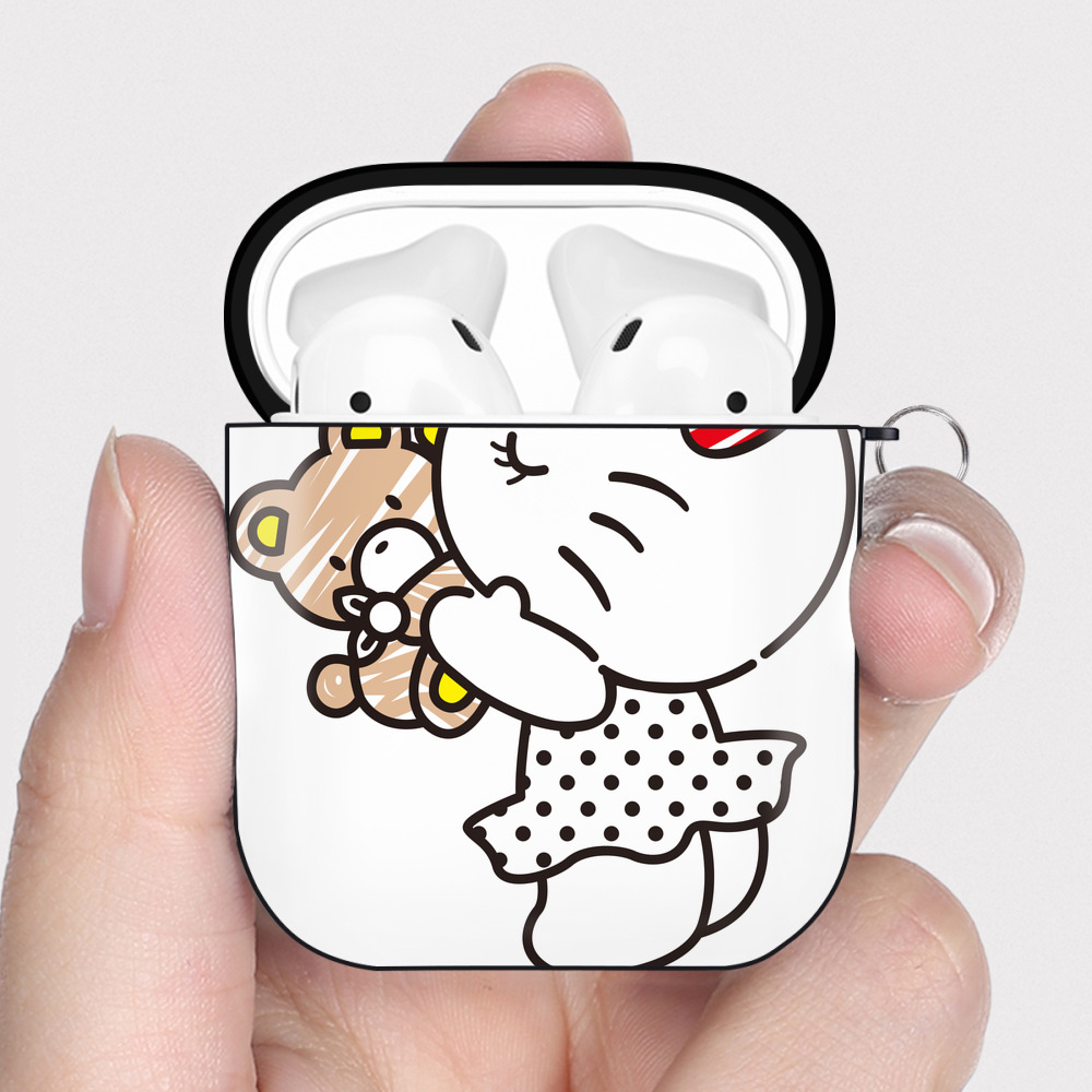 （画像用） Hello Kitty ハローキティ AirPods 第2世代保護ケース ハードシェル ブラック 耐衝撃・防指紋・カラビナ付き