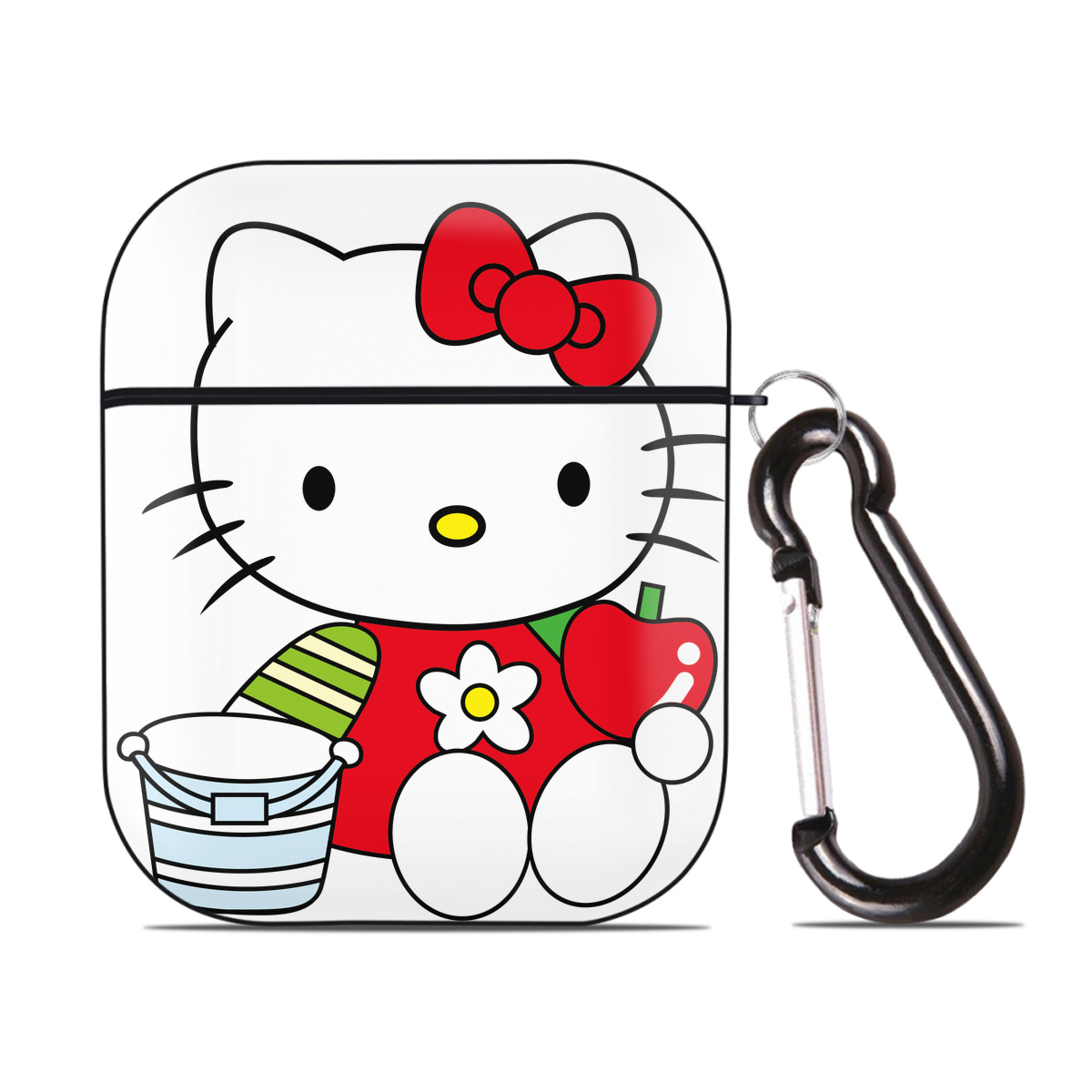 （画像用） Hello Kitty ハローキティ AirPods 第2世代保護ケース ハードシェル ブラック 耐衝撃・防指紋・カラビナ付き