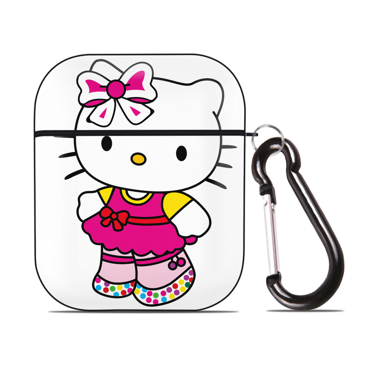 （画像用） Hello Kitty ハローキティ AirPods 第2世代保護ケース ハードシェル ブラック 耐衝撃・防指紋・カラビナ付き