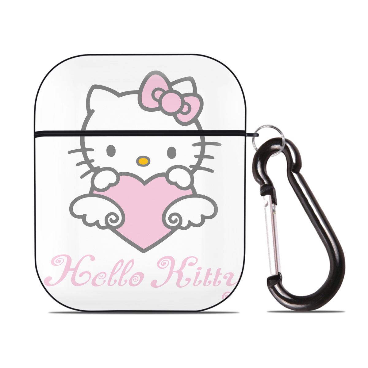 （画像用） Hello Kitty ハローキティ AirPods 第2世代保護ケース ハードシェル ブラック 耐衝撃・防指紋・カラビナ付き