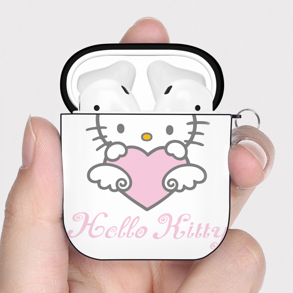 （画像用） Hello Kitty ハローキティ AirPods 第2世代保護ケース ハードシェル ブラック 耐衝撃・防指紋・カラビナ付き