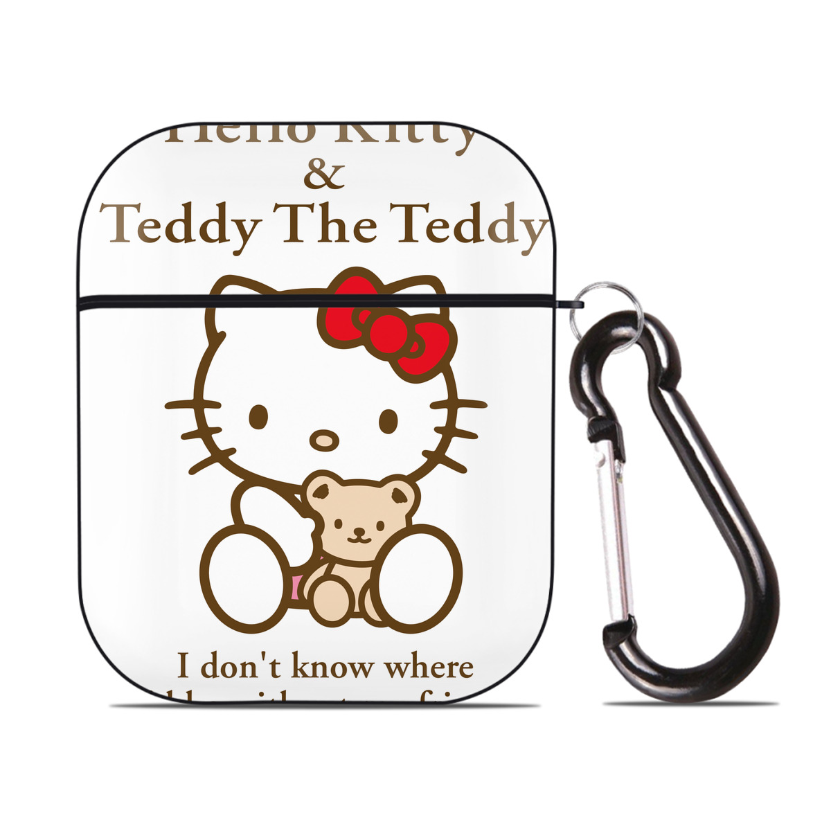 （画像用） Hello Kitty ハローキティ AirPods 第2世代保護ケース ハードシェル ブラック 耐衝撃・防指紋・カラビナ付き