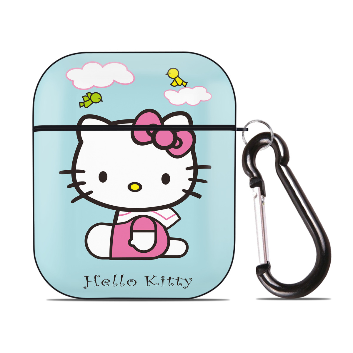 （画像用） Hello Kitty ハローキティ AirPods 第2世代保護ケース ハードシェル ブラック 耐衝撃・防指紋・カラビナ付き