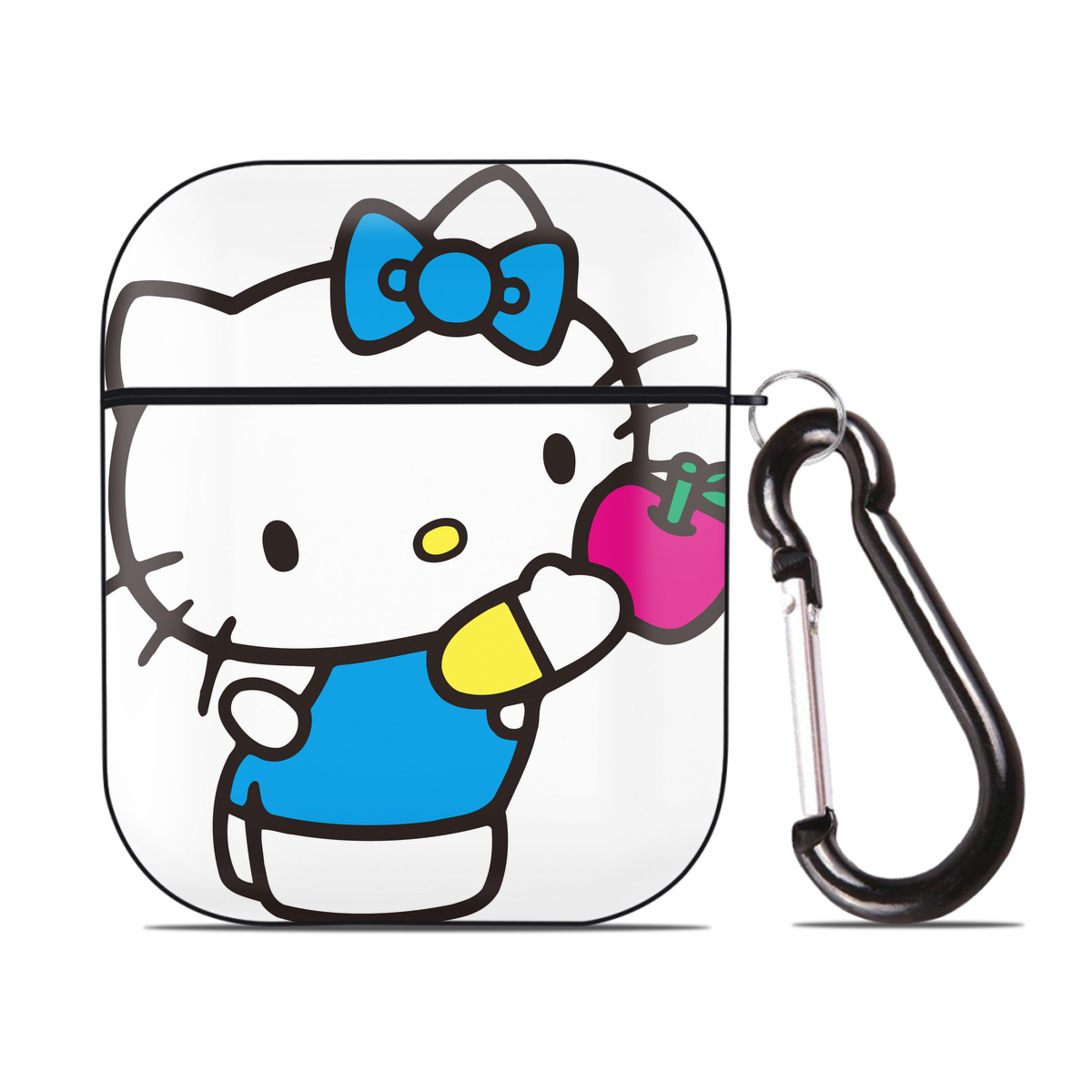 （画像用） Hello Kitty ハローキティ AirPods 第2世代保護ケース ハードシェル ブラック 耐衝撃・防指紋・カラビナ付き