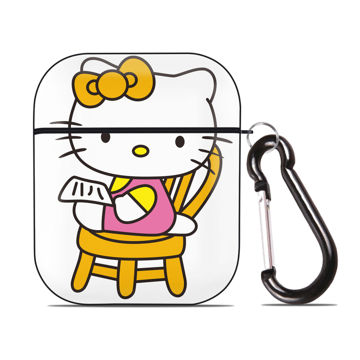 （画像用） Hello Kitty ハローキティ AirPods 第2世代保護ケース ハードシェル ブラック 耐衝撃・防指紋・カラビナ付き