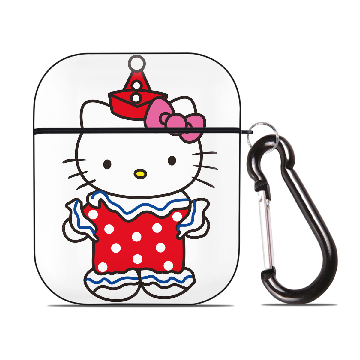 （画像用） Hello Kitty ハローキティ AirPods 第2世代保護ケース ハードシェル ブラック 耐衝撃・防指紋・カラビナ付き