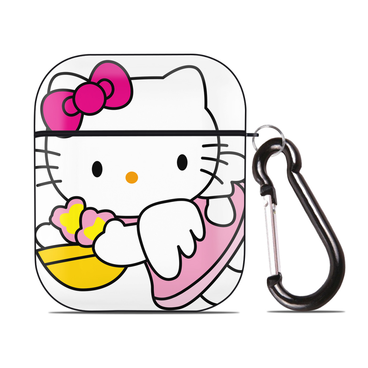 （画像用） Hello Kitty ハローキティ AirPods 第2世代保護ケース ハードシェル ブラック 耐衝撃・防指紋・カラビナ付き