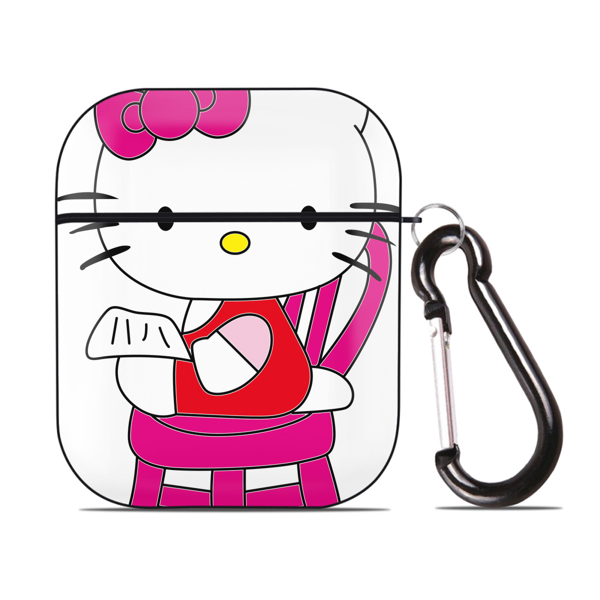 （画像用） Hello Kitty ハローキティ AirPods 第2世代保護ケース ハードシェル ブラック 耐衝撃・防指紋・カラビナ付き