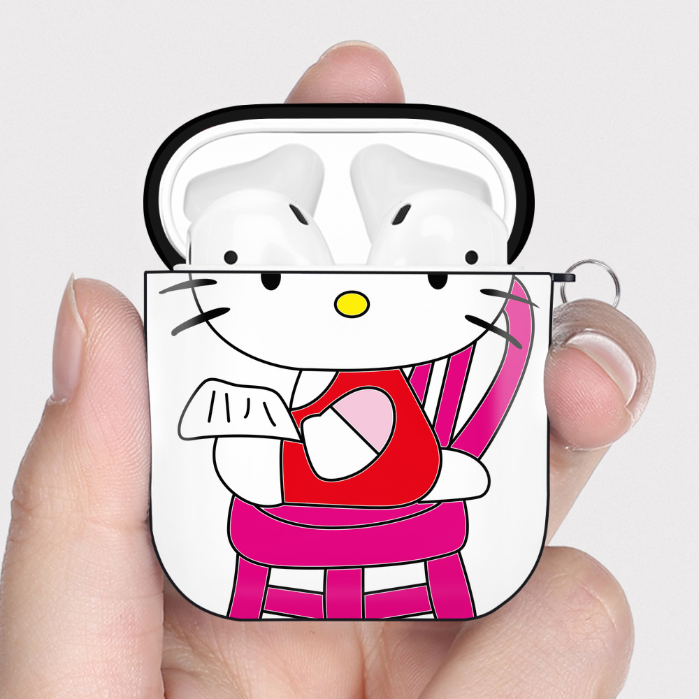 （画像用） Hello Kitty ハローキティ AirPods 第2世代保護ケース ハードシェル ブラック 耐衝撃・防指紋・カラビナ付き
