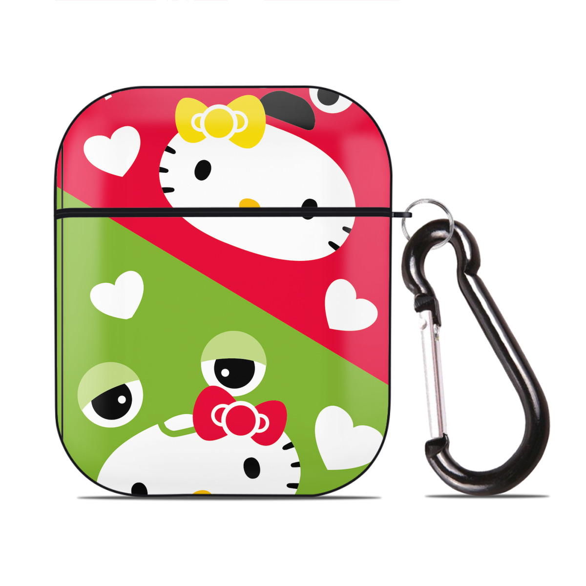 （画像用） Hello Kitty ハローキティ AirPods 第2世代保護ケース ハードシェル ブラック 耐衝撃・防指紋・カラビナ付き