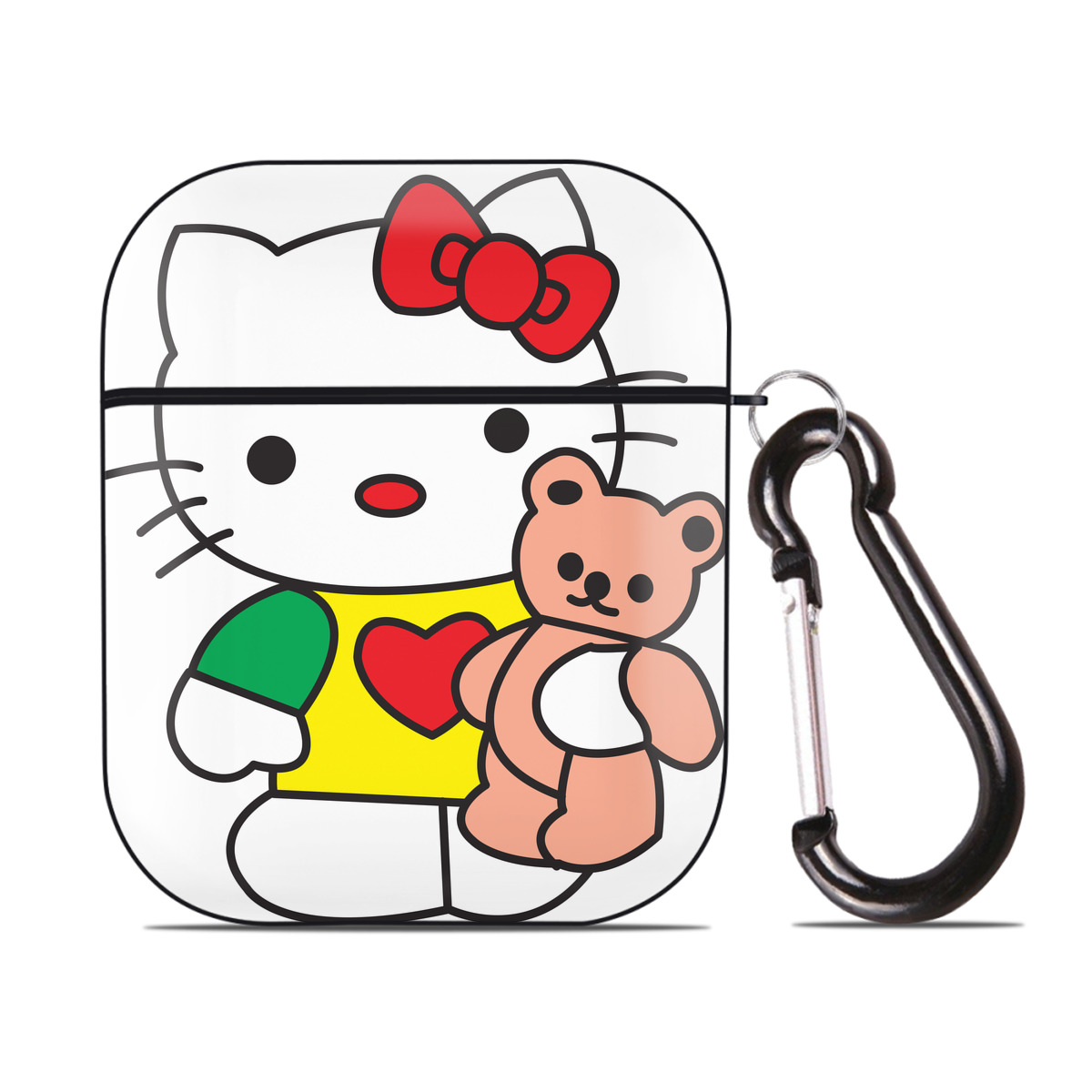 （画像用） Hello Kitty ハローキティ AirPods 第2世代保護ケース ハードシェル ブラック 耐衝撃・防指紋・カラビナ付き