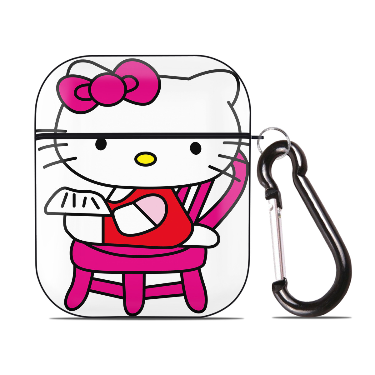 （画像用） Hello Kitty ハローキティ AirPods 第2世代保護ケース ハードシェル ブラック 耐衝撃・防指紋・カラビナ付き