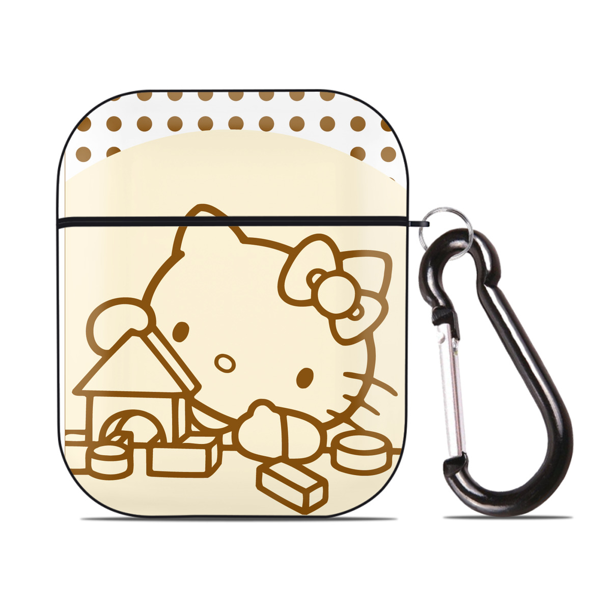 （画像用） Hello Kitty ハローキティ AirPods 第2世代保護ケース ハードシェル ブラック 耐衝撃・防指紋・カラビナ付き