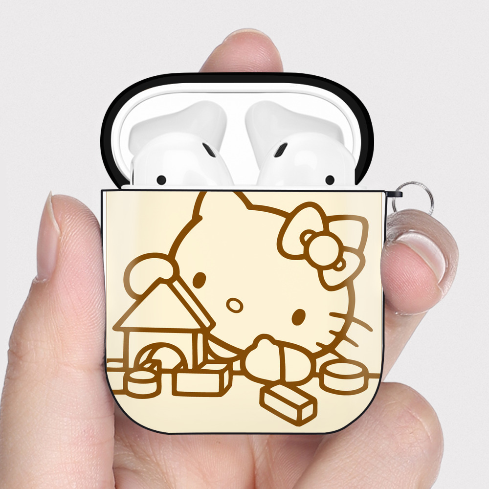 （画像用） Hello Kitty ハローキティ AirPods 第2世代保護ケース ハードシェル ブラック 耐衝撃・防指紋・カラビナ付き