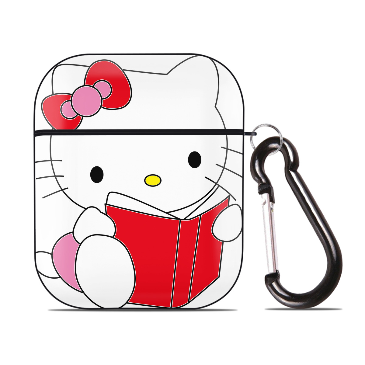 （画像用） Hello Kitty ハローキティ AirPods 第2世代保護ケース ハードシェル ブラック 耐衝撃・防指紋・カラビナ付き