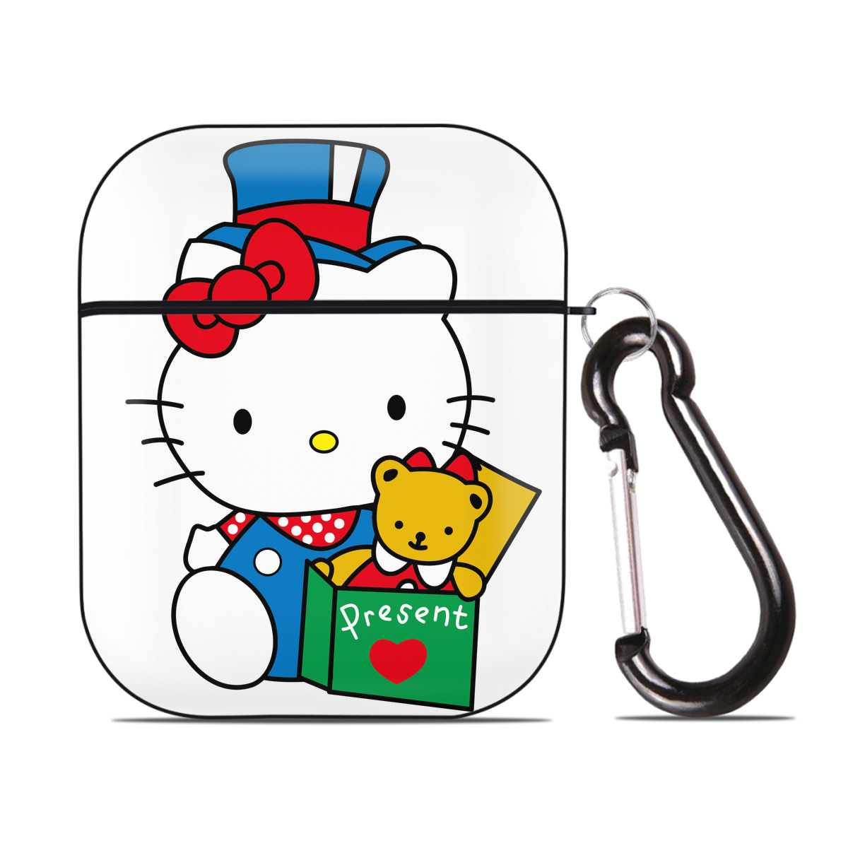 （画像用） Hello Kitty ハローキティ AirPods 第2世代保護ケース ハードシェル ブラック 耐衝撃・防指紋・カラビナ付き