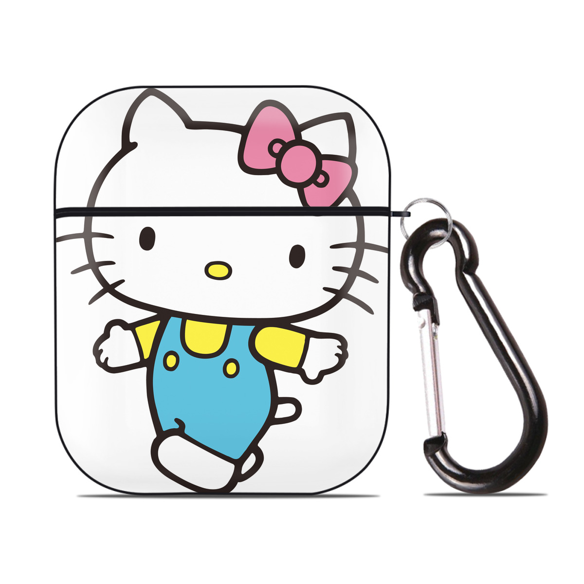 （画像用） Hello Kitty ハローキティ AirPods 第2世代保護ケース ハードシェル ブラック 耐衝撃・防指紋・カラビナ付き