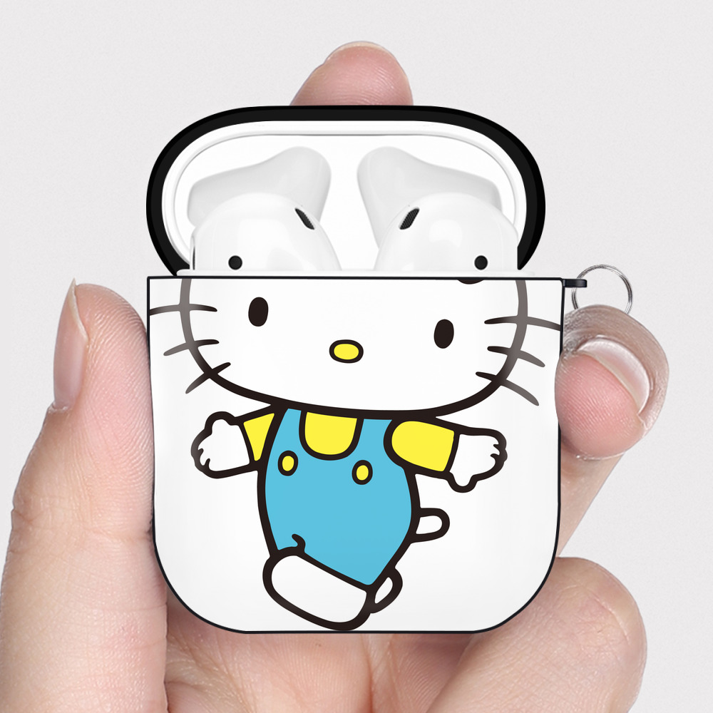 （画像用） Hello Kitty ハローキティ AirPods 第2世代保護ケース ハードシェル ブラック 耐衝撃・防指紋・カラビナ付き