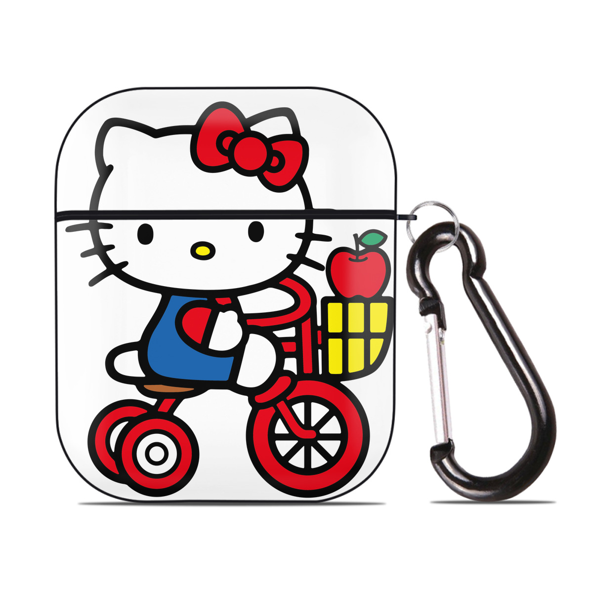 （画像用） Hello Kitty ハローキティ AirPods 第2世代保護ケース ハードシェル ブラック 耐衝撃・防指紋・カラビナ付き
