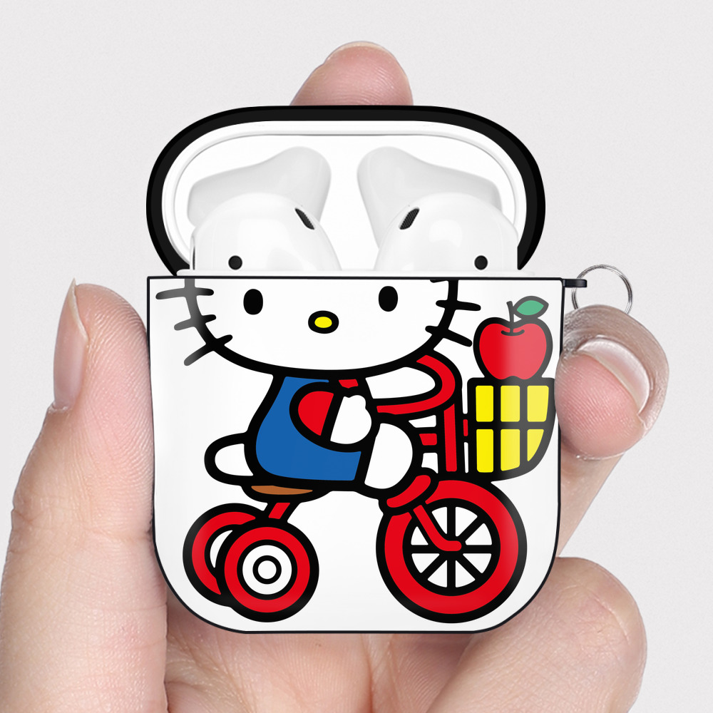 （画像用） Hello Kitty ハローキティ AirPods 第2世代保護ケース ハードシェル ブラック 耐衝撃・防指紋・カラビナ付き