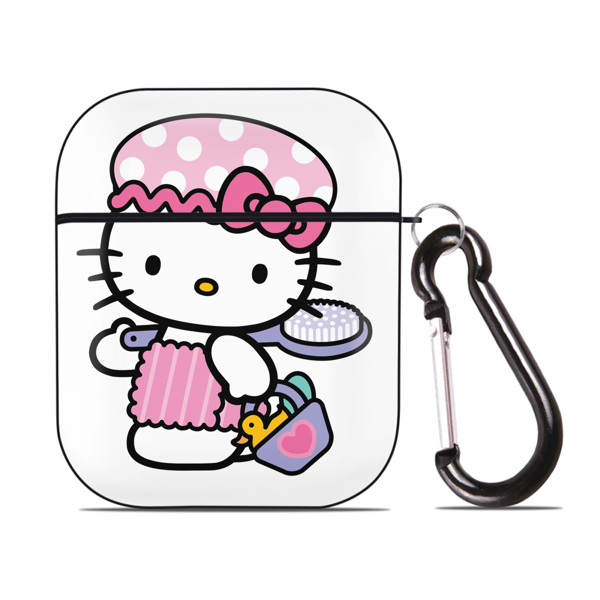 （画像用） Hello Kitty ハローキティ AirPods 第2世代保護ケース ハードシェル ブラック 耐衝撃・防指紋・カラビナ付き