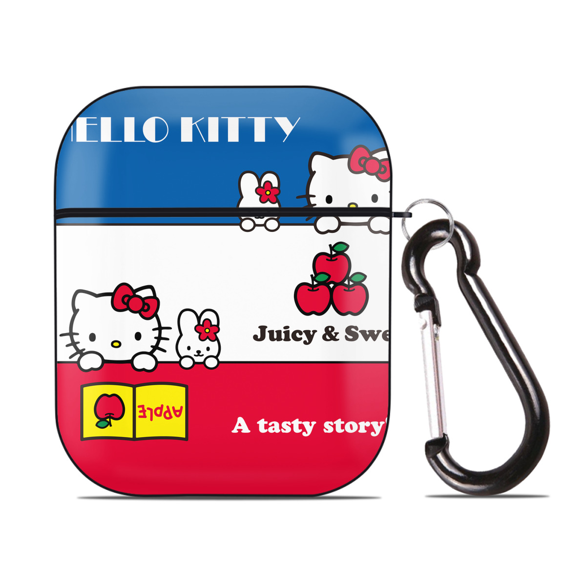 （画像用） Hello Kitty ハローキティ AirPods 第2世代保護ケース ハードシェル ブラック 耐衝撃・防指紋・カラビナ付き
