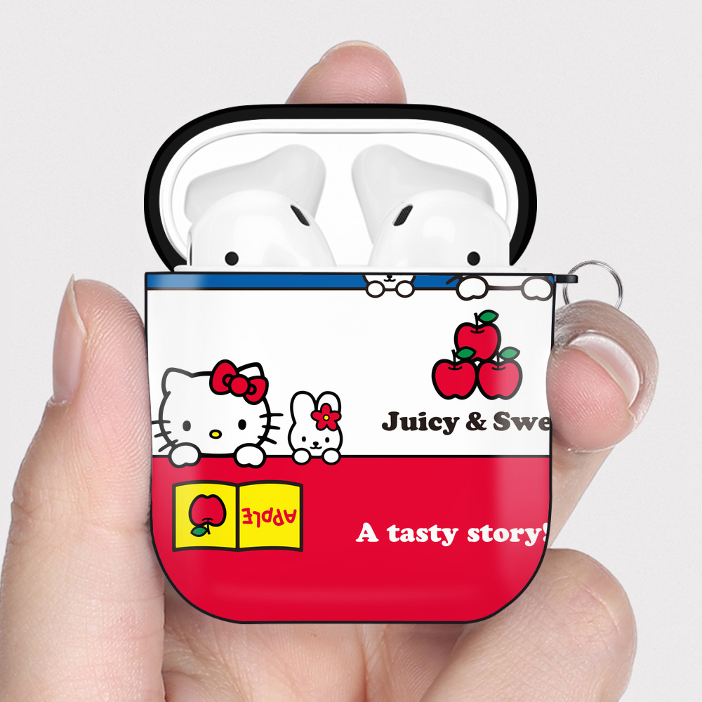 （画像用） Hello Kitty ハローキティ AirPods 第2世代保護ケース ハードシェル ブラック 耐衝撃・防指紋・カラビナ付き