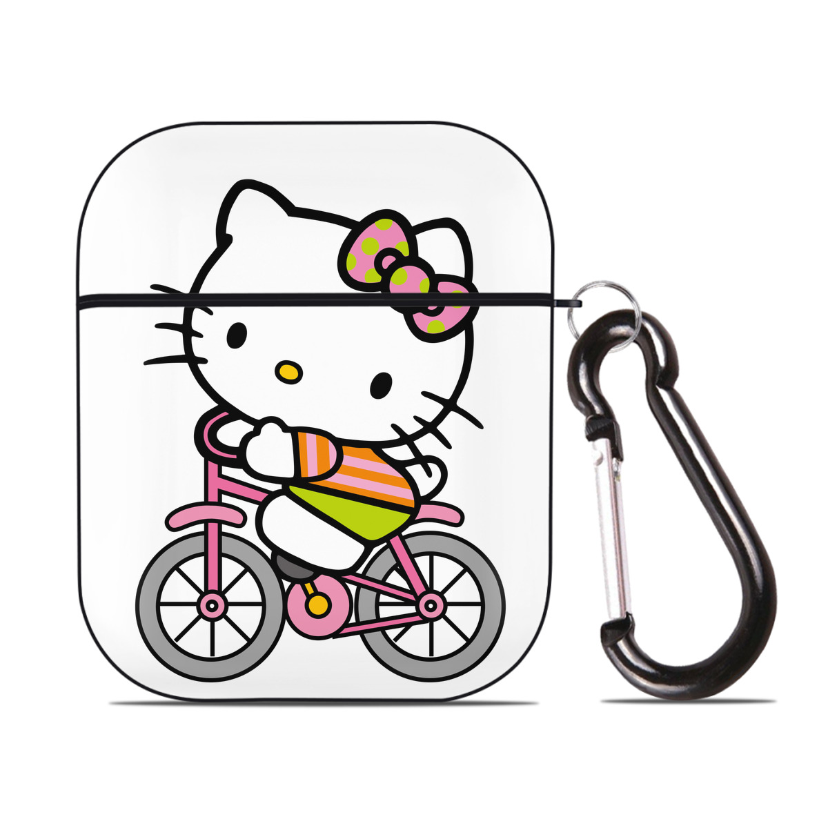 （画像用） Hello Kitty ハローキティ AirPods 第2世代保護ケース ハードシェル ブラック 耐衝撃・防指紋・カラビナ付き
