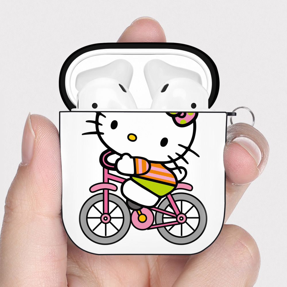 （画像用） Hello Kitty ハローキティ AirPods 第2世代保護ケース ハードシェル ブラック 耐衝撃・防指紋・カラビナ付き