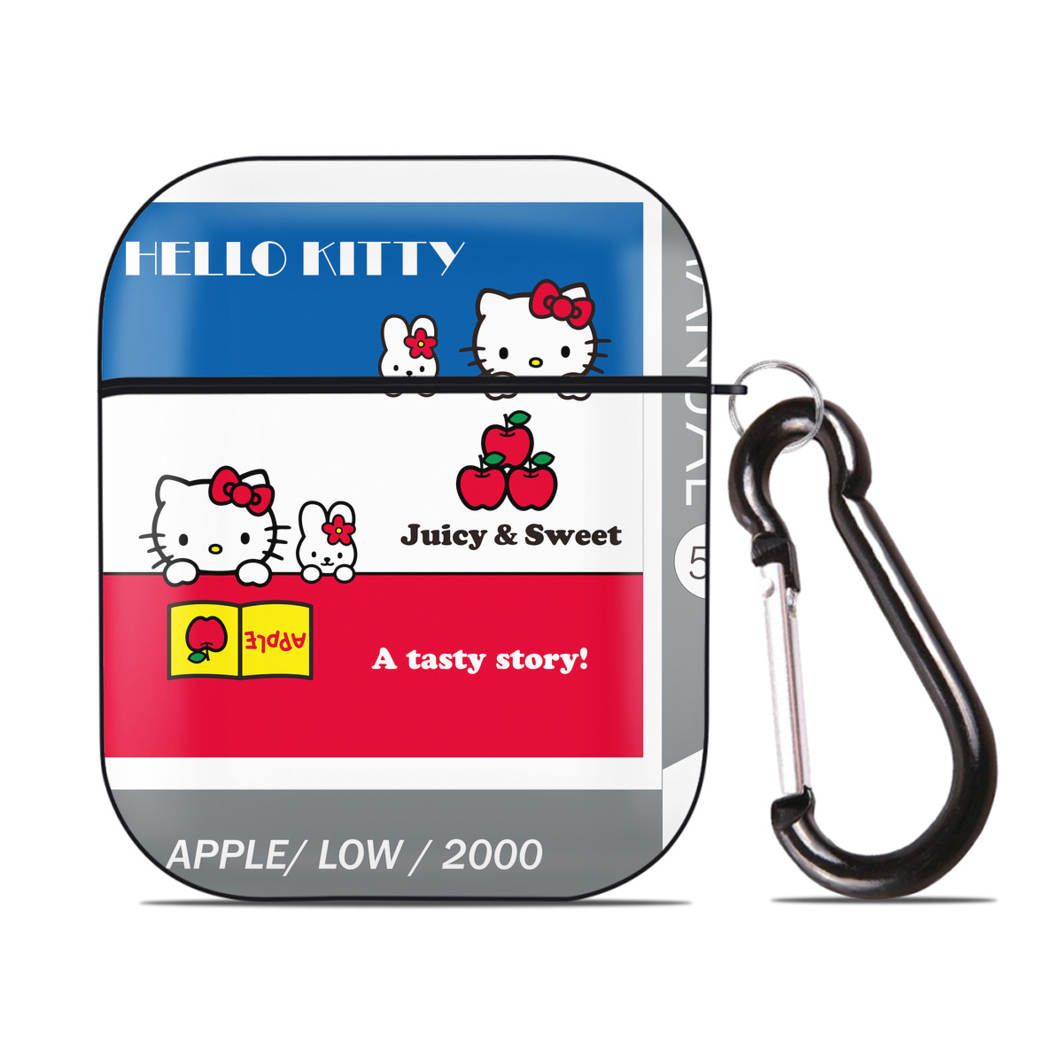 （画像用） Hello Kitty ハローキティ AirPods 第2世代保護ケース ハードシェル ブラック 耐衝撃・防指紋・カラビナ付き