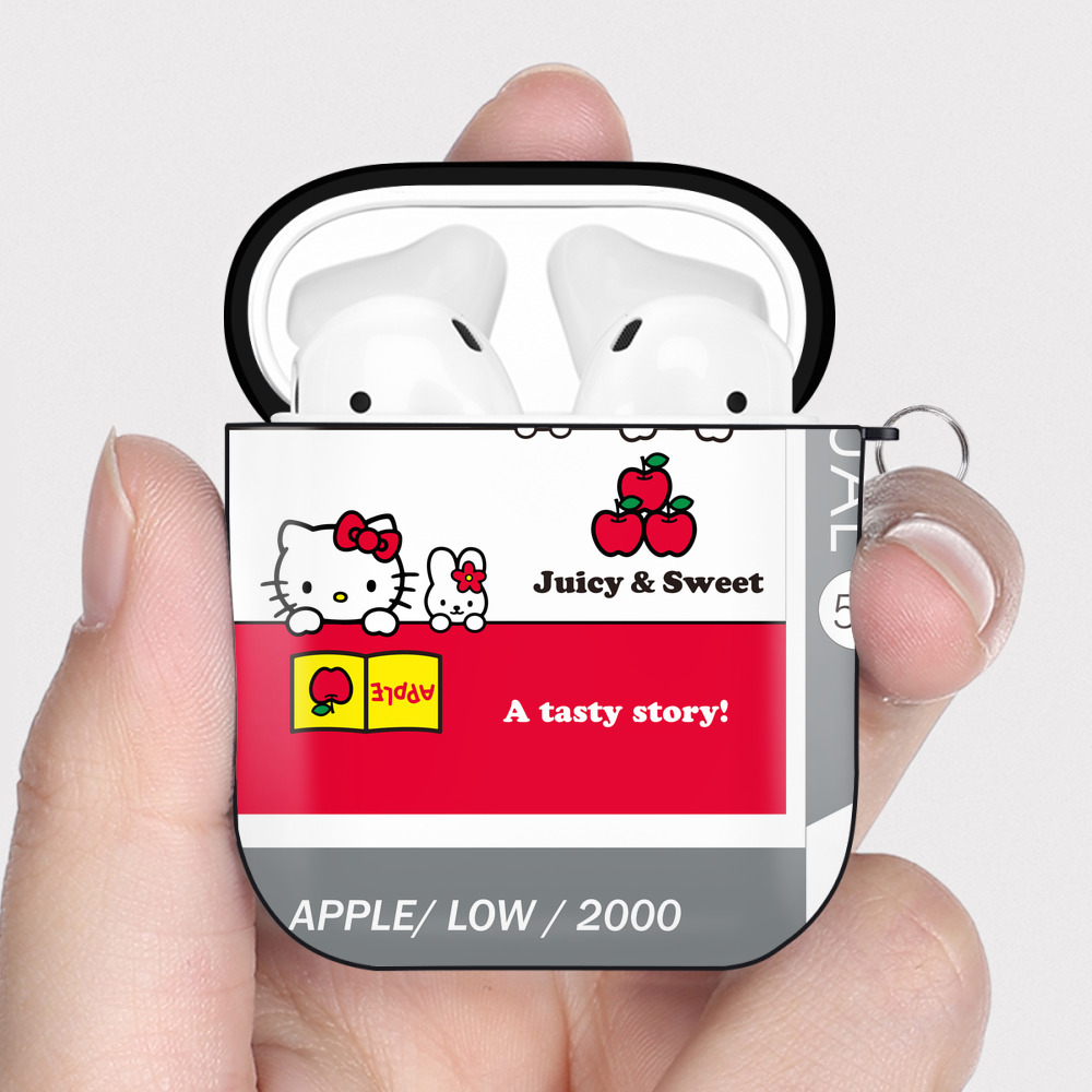 （画像用） Hello Kitty ハローキティ AirPods 第2世代保護ケース ハードシェル ブラック 耐衝撃・防指紋・カラビナ付き