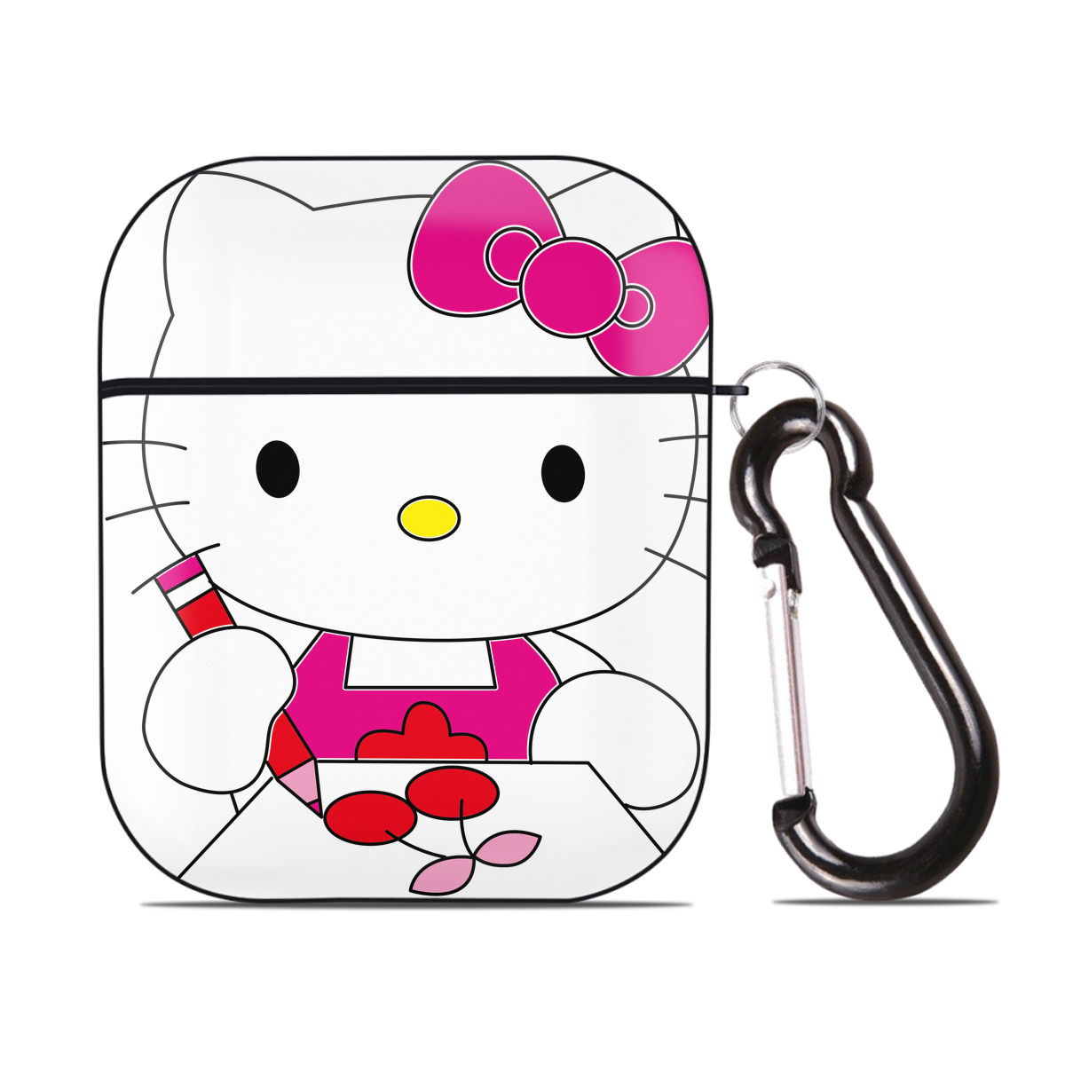 （画像用） Hello Kitty ハローキティ AirPods 第2世代保護ケース ハードシェル ブラック 耐衝撃・防指紋・カラビナ付き