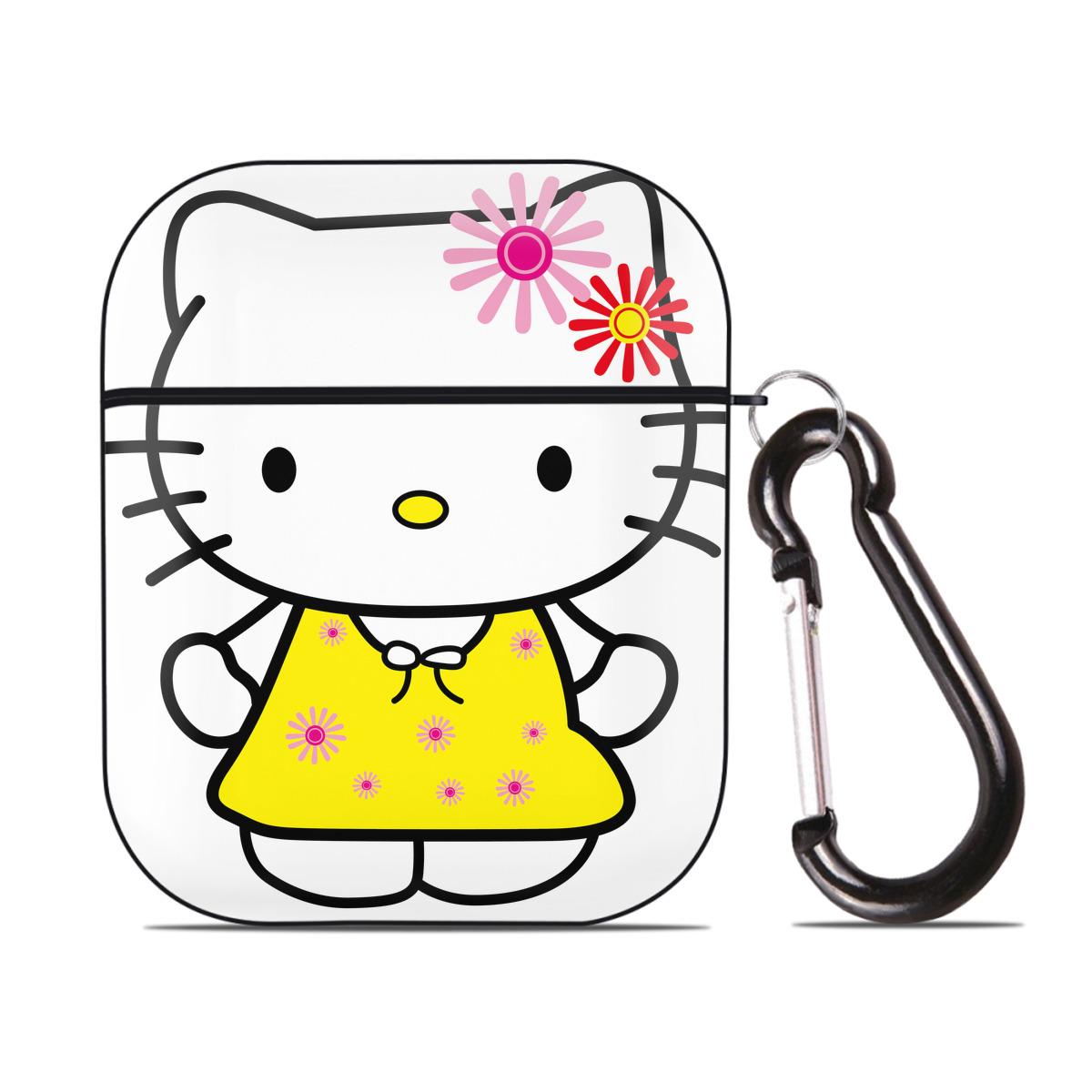 （画像用） Hello Kitty ハローキティ AirPods 第2世代保護ケース ハードシェル ブラック 耐衝撃・防指紋・カラビナ付き