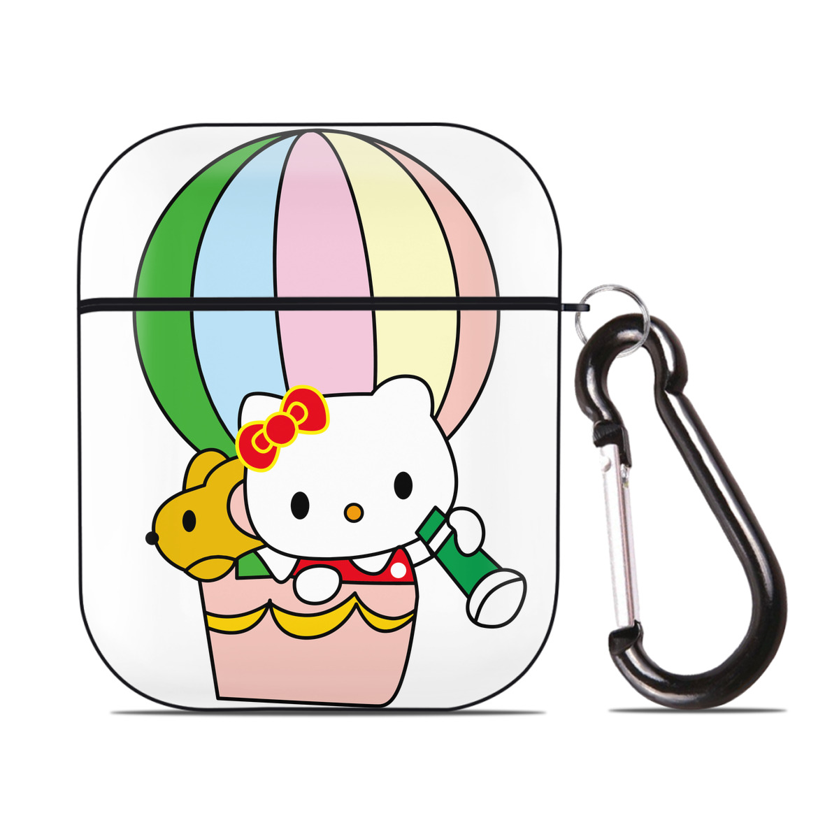 （画像用） Hello Kitty ハローキティ AirPods 第2世代保護ケース ハードシェル ブラック 耐衝撃・防指紋・カラビナ付き
