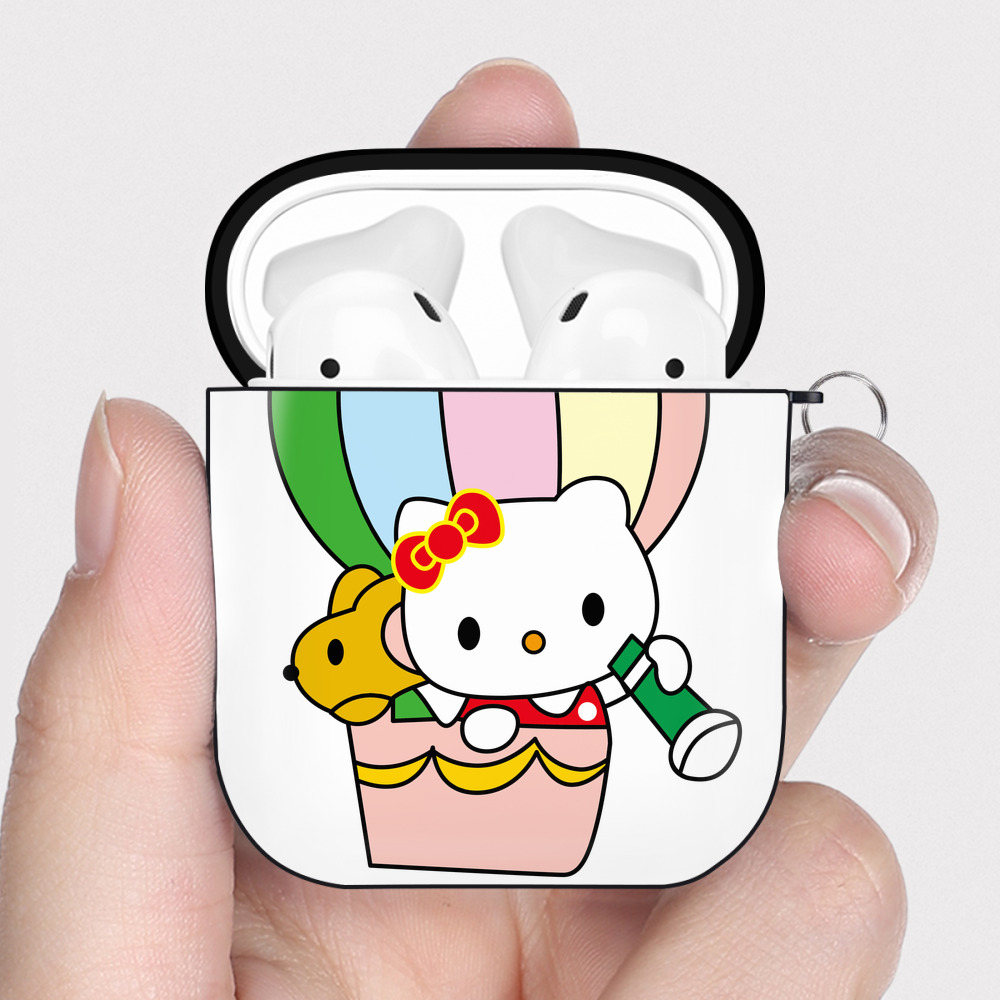 （画像用） Hello Kitty ハローキティ AirPods 第2世代保護ケース ハードシェル ブラック 耐衝撃・防指紋・カラビナ付き