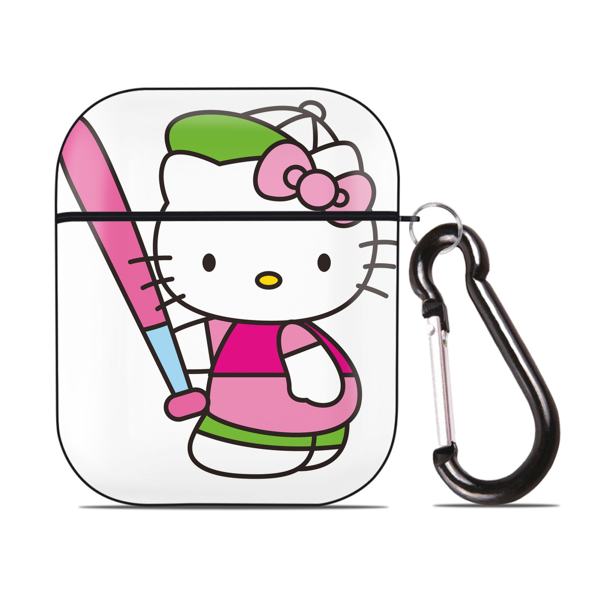 （画像用） Hello Kitty ハローキティ AirPods 第2世代保護ケース ハードシェル ブラック 耐衝撃・防指紋・カラビナ付き